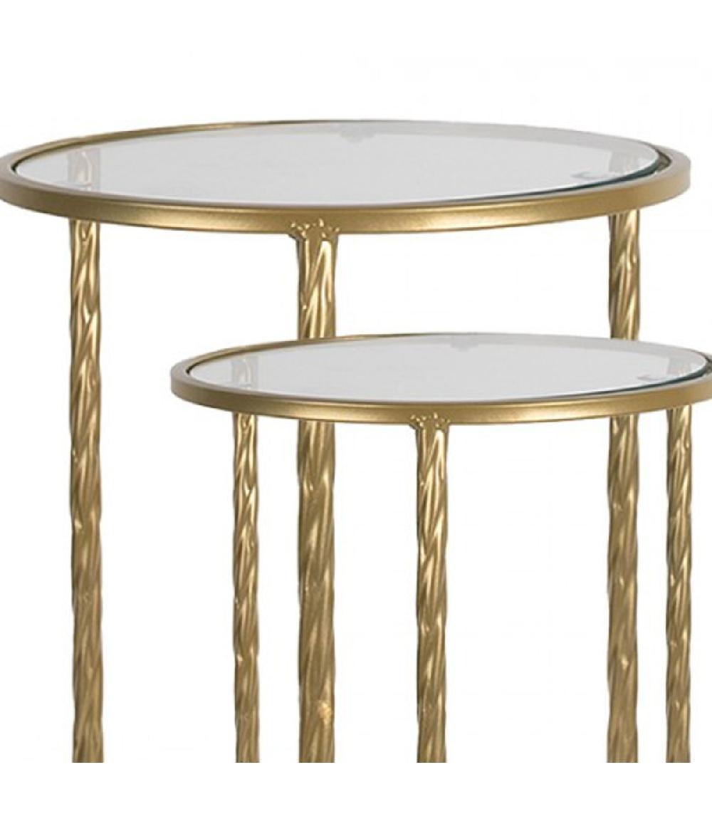 Wadiga Set De 2 Tables D'appoint Rondes En Métal Doré Et Verre 35x35x55cm