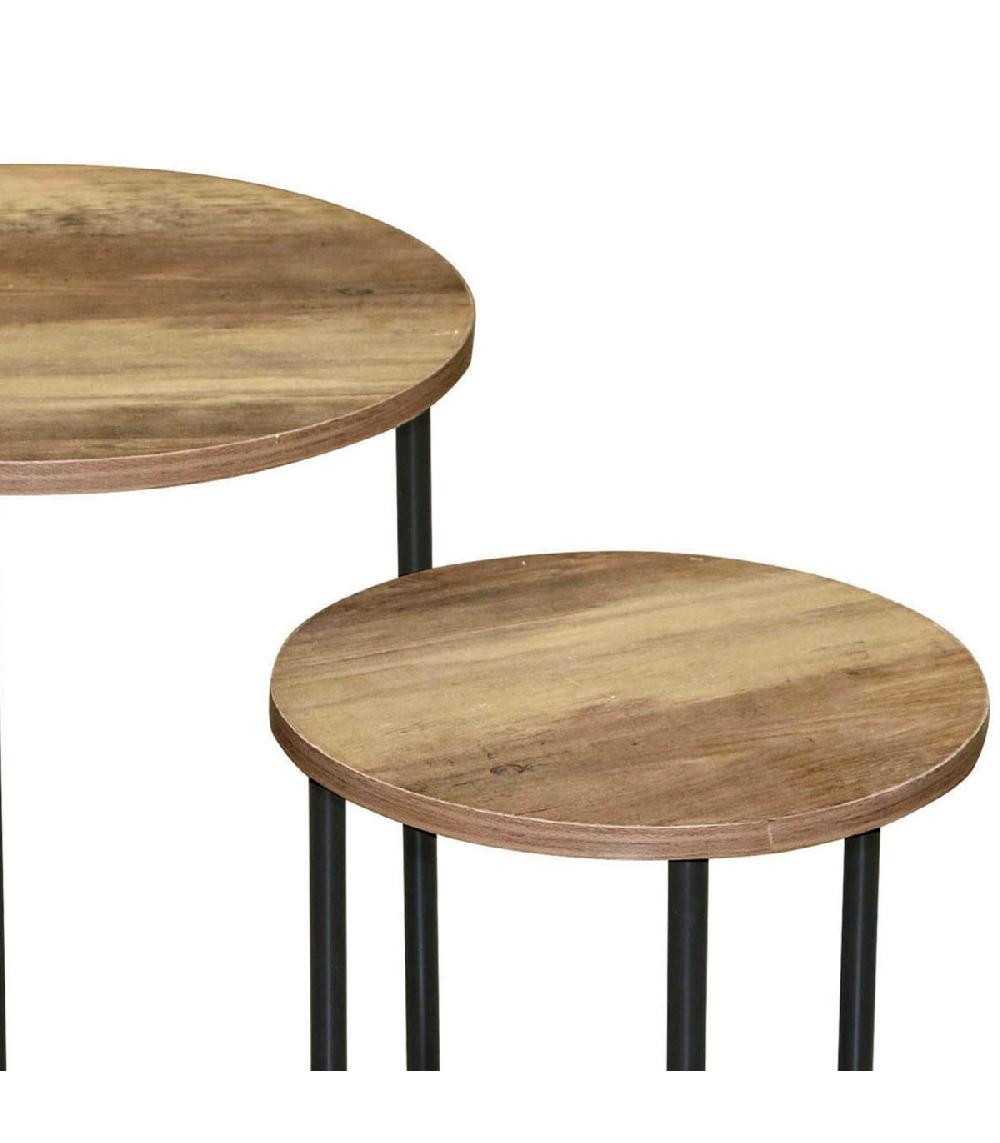 Wadiga Set De 2 Tables D'appoint Rondes Gigognes En Bois Et Métal Noir