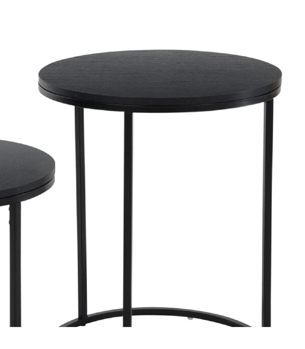 Wadiga Set De 2 Tables D'appoint Rondes Métal Et Bois Noir
