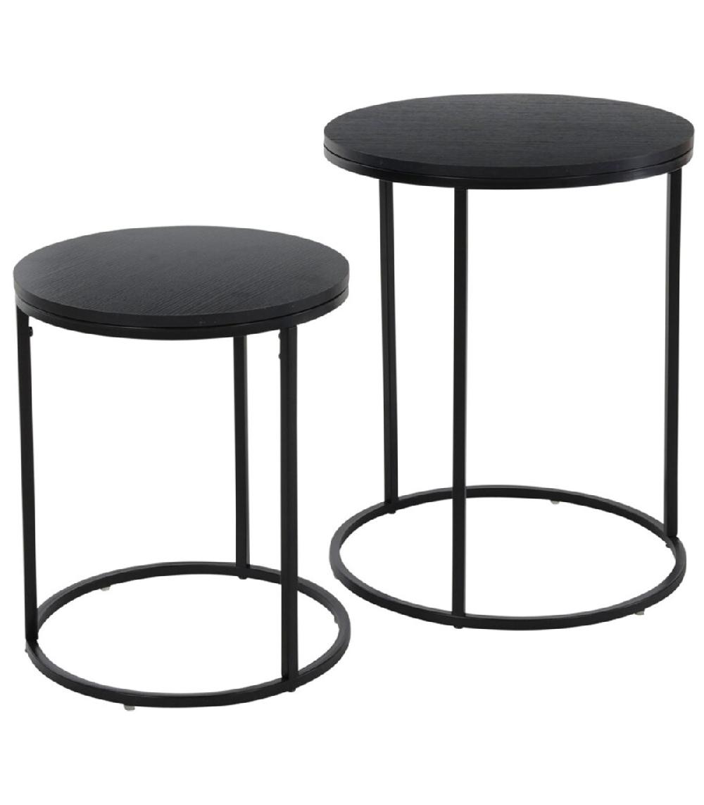 wadiga Set de 2 tables d'appoint rondes métal et bois noir