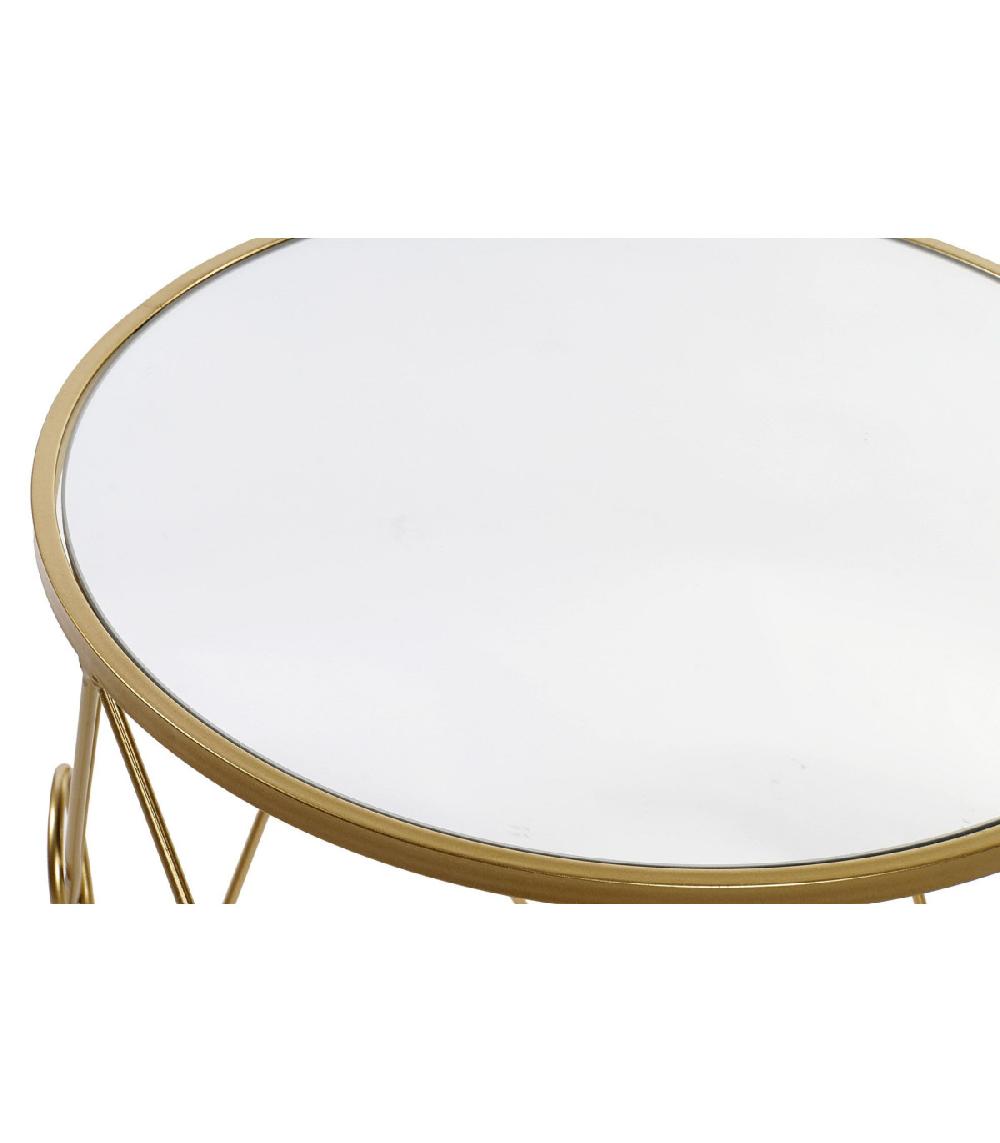 Wadiga Set De 2 Tables Rondes Métal Doré Et Miroir - 50x50x51cm