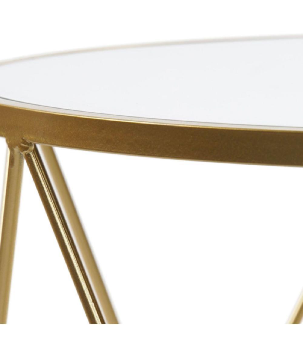 Wadiga Set De 2 Tables Rondes Métal Doré Et Miroir - 50x50x51cm