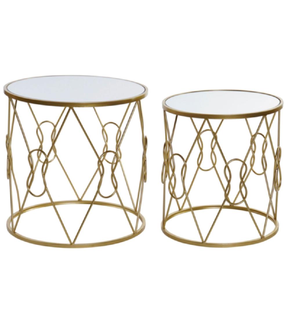 wadiga Set de 2 tables rondes métal doré et miroir - 50x50x51cm