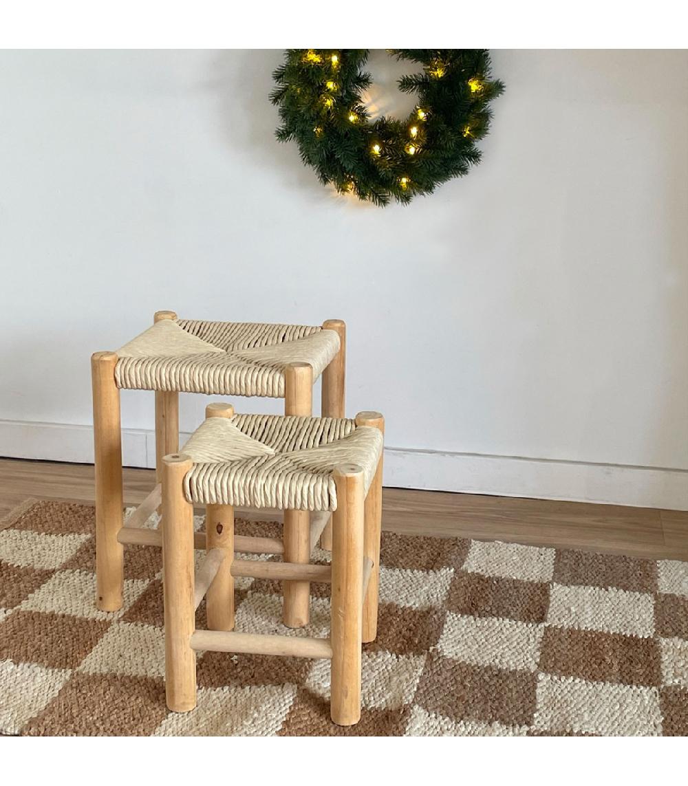Wadiga Set De 2 Tabourets D'appoint Nature En Bois 32x32x39.5cm