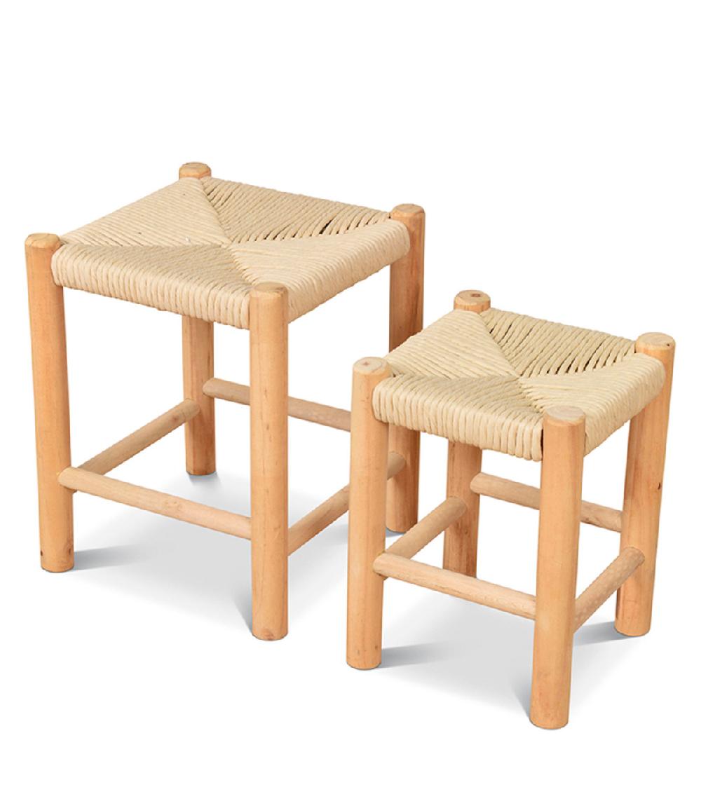 Wadiga Set De 2 Tabourets D'appoint Nature En Bois 32x32x39.5cm