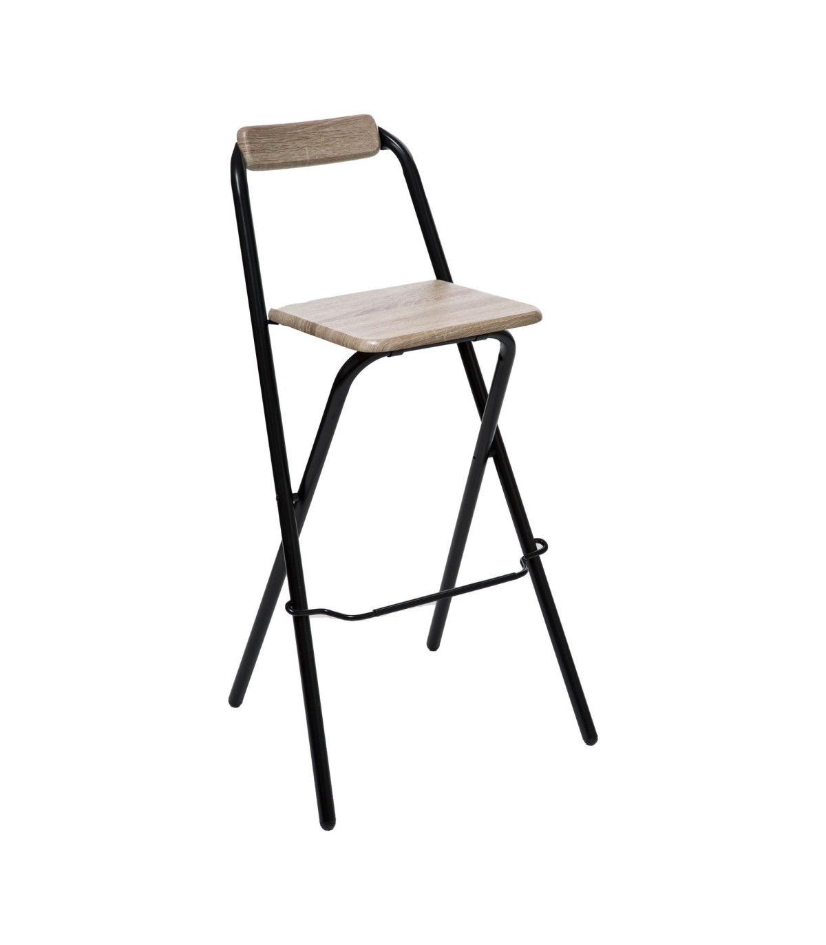 Wadiga Set De 2 Tabourets De Bar Bois Et Métal Noir Avec Dossier Pliable