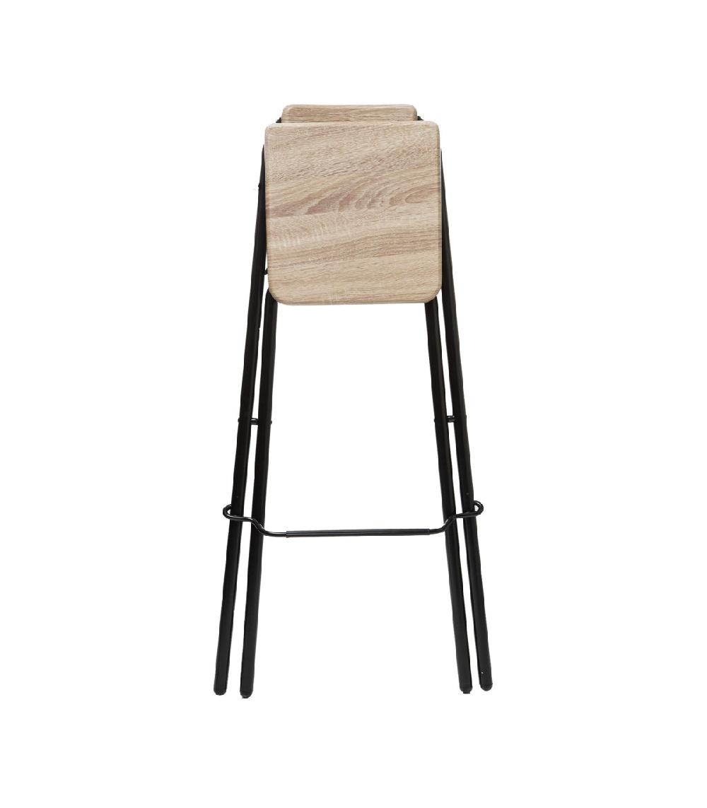 Wadiga Set De 2 Tabourets De Bar Bois Et Métal Noir Avec Dossier Pliable