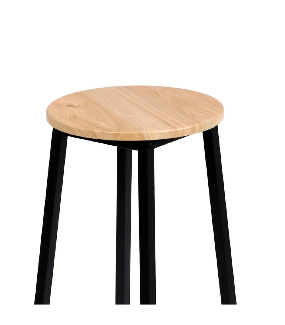Wadiga Set De 2 Tabourets De Bar Ronds Métal Noir Et Bois - 30x30x70cm