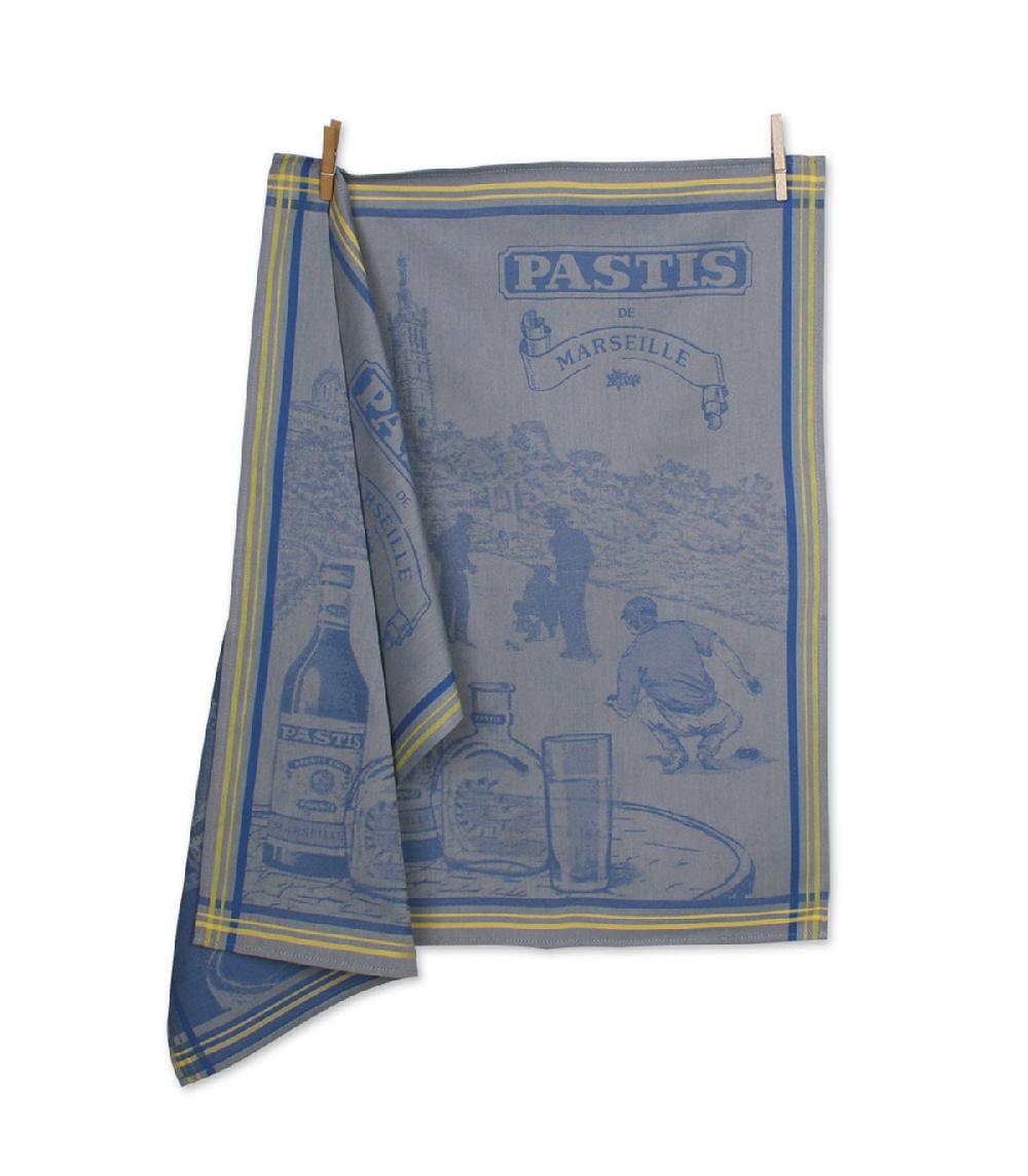 wadiga Set de 2 Torchons 100% Coton Jacquard Bleu et Jaune Pastis ↕ 70cm ↔ 50cm