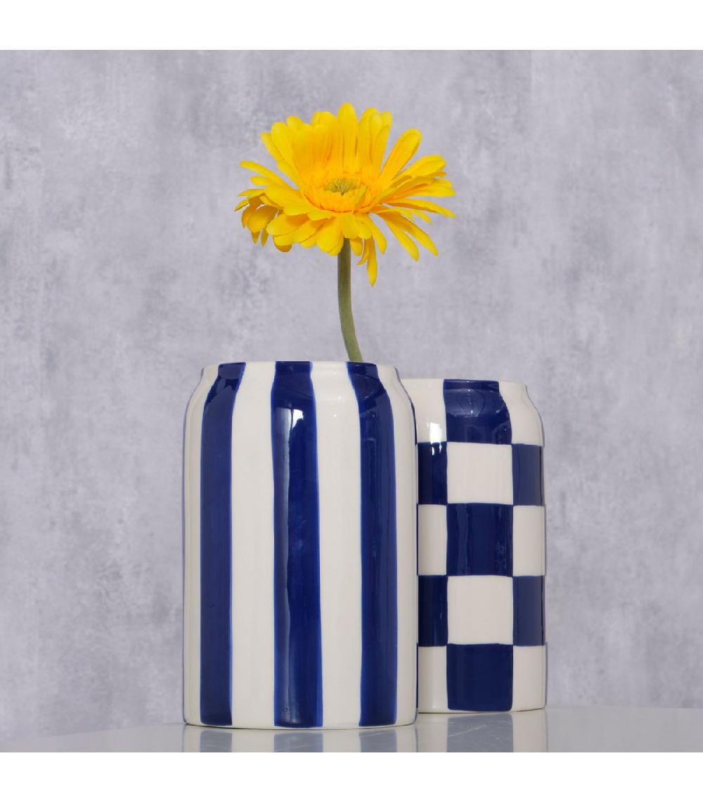 Wadiga Set De 2 Vases Design En Céramique Bleu Et Blanc 11x11x16cm