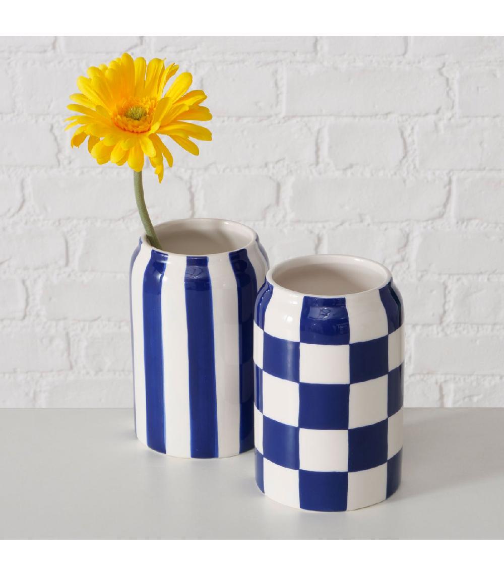Wadiga Set De 2 Vases Design En Céramique Bleu Et Blanc 11x11x16cm