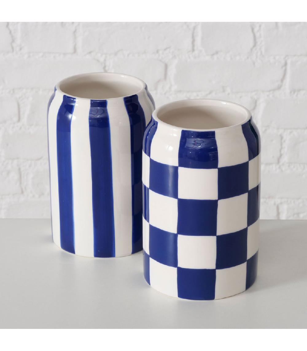 Wadiga Set De 2 Vases Design En Céramique Bleu Et Blanc 11x11x16cm