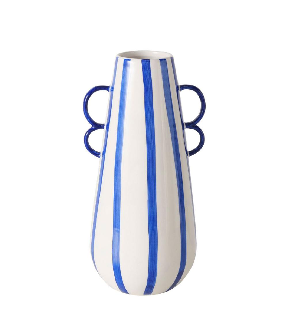 Wadiga Set De 2 Vases Design En Céramique Rayures Bleues Et Vertes 12x11x22cm