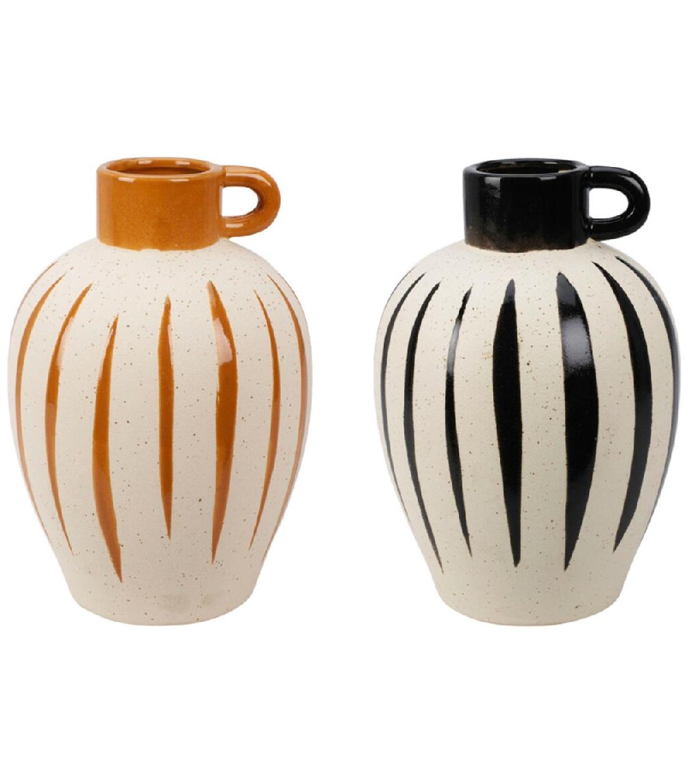 wadiga Set de 2 vases en céramique beige et noir 17.5x17.5x25cm