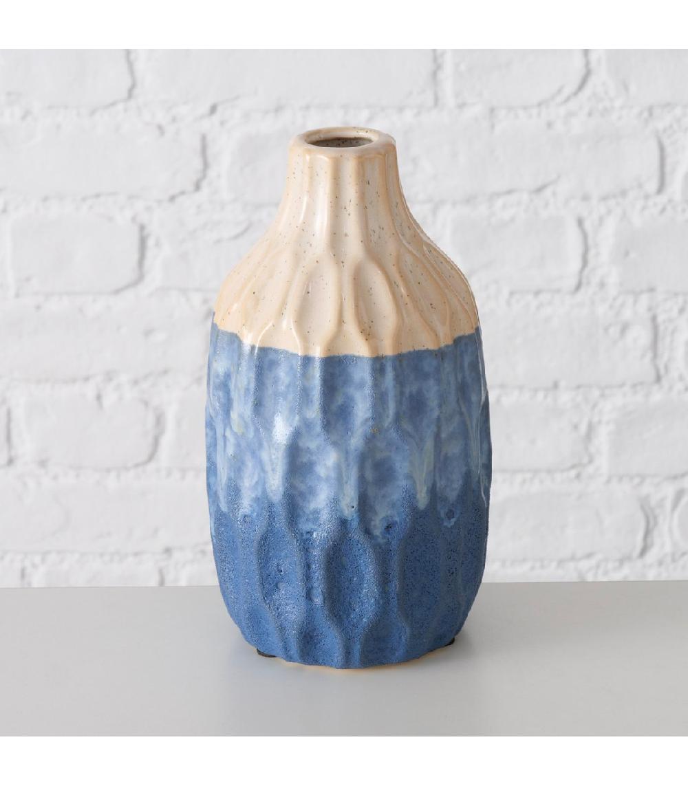 Wadiga Set De 2 Vases En Poterie Blanc Crème Et Bleu H21cm