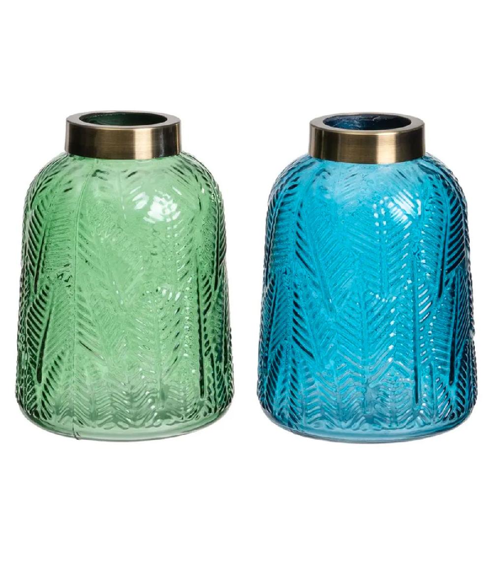 wadiga Set de 2 vases en verre bleu et vert 15x15x21cm