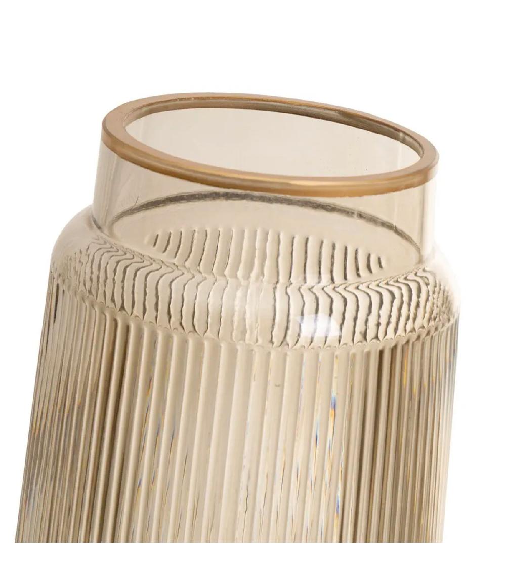 Wadiga Set De 2 Vases En Verre Strié Café Et Transparent 11x11x25cm