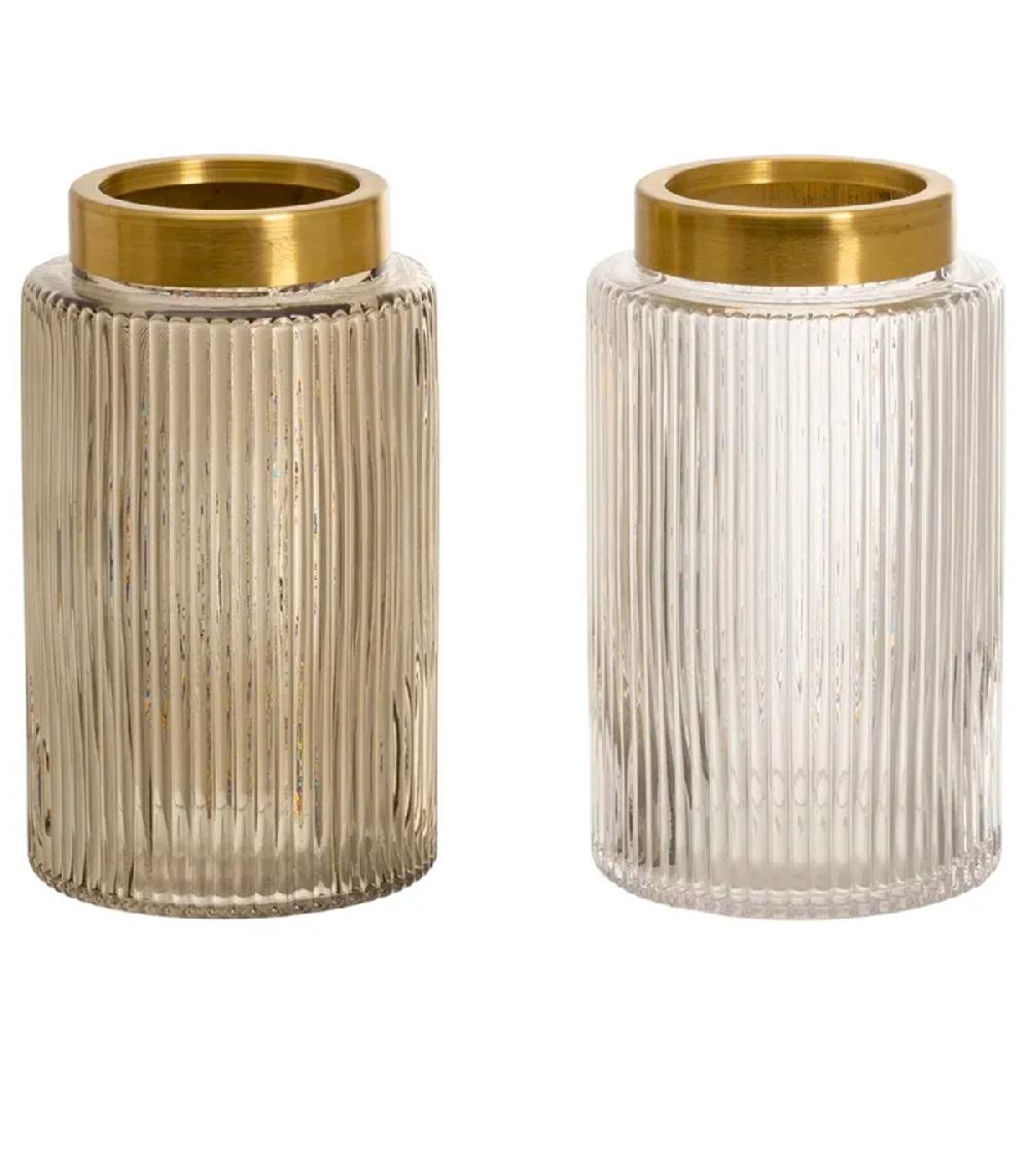 wadiga Set de 2 vases en verre strié café et transparent