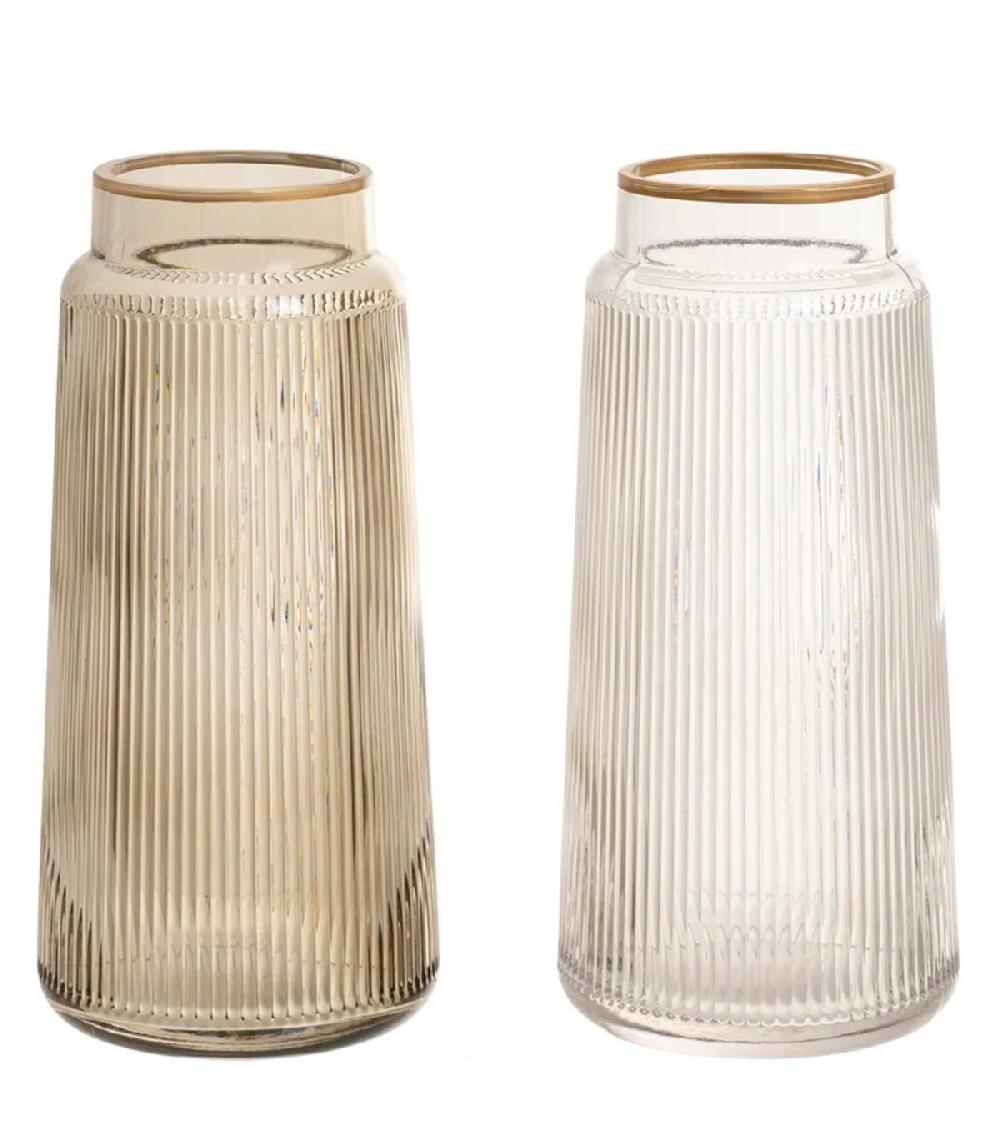 wadiga Set de 2 vases en verre strié café et transparent 11x11x25cm