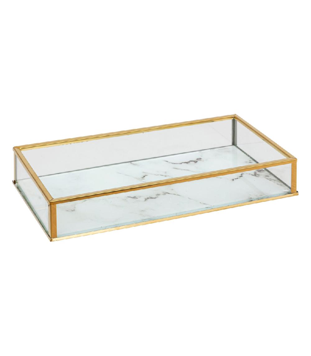 Wadiga Set De 2 Vide-poches En Verre Et Métal Doré 24x14x3.2cm