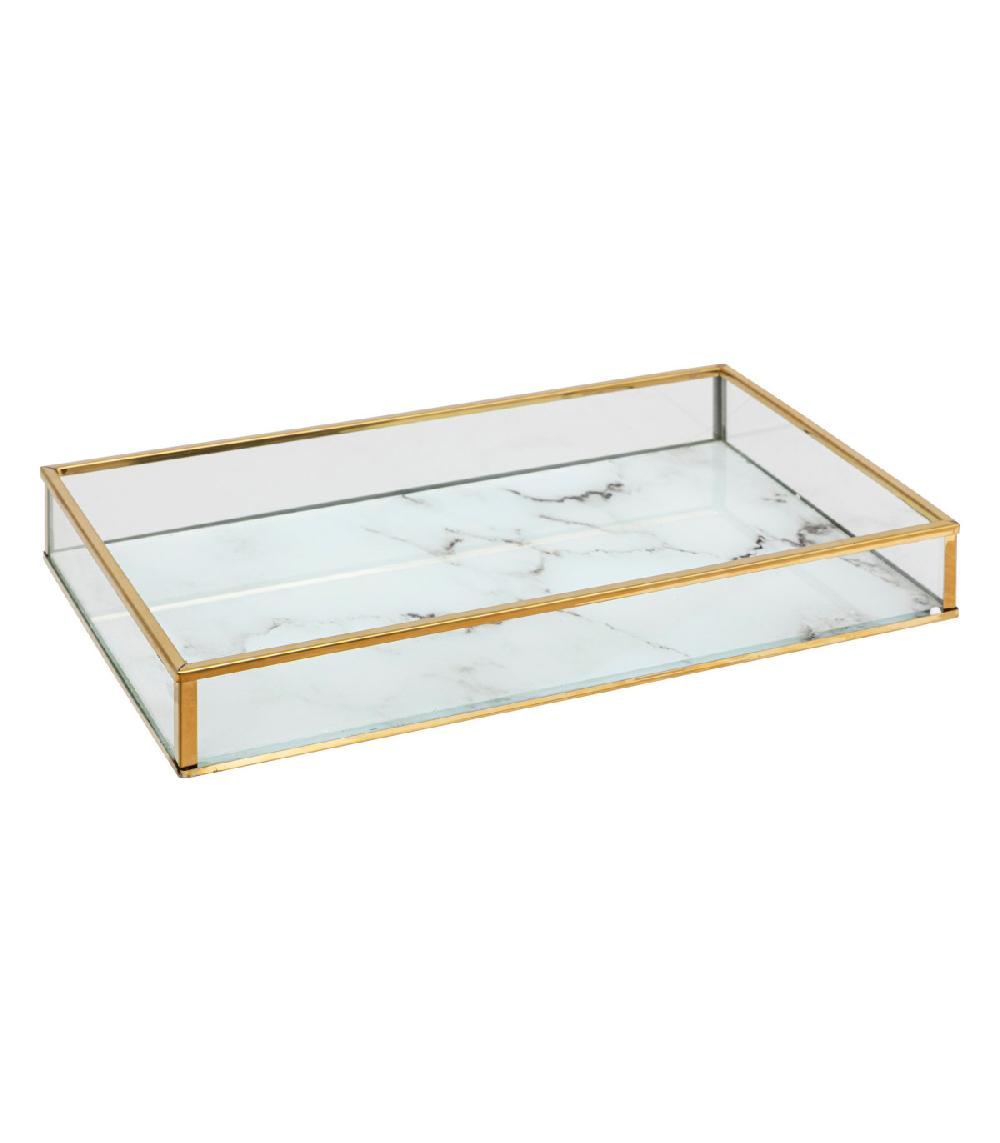 Wadiga Set De 2 Vide-poches En Verre Et Métal Doré 24x14x3.2cm