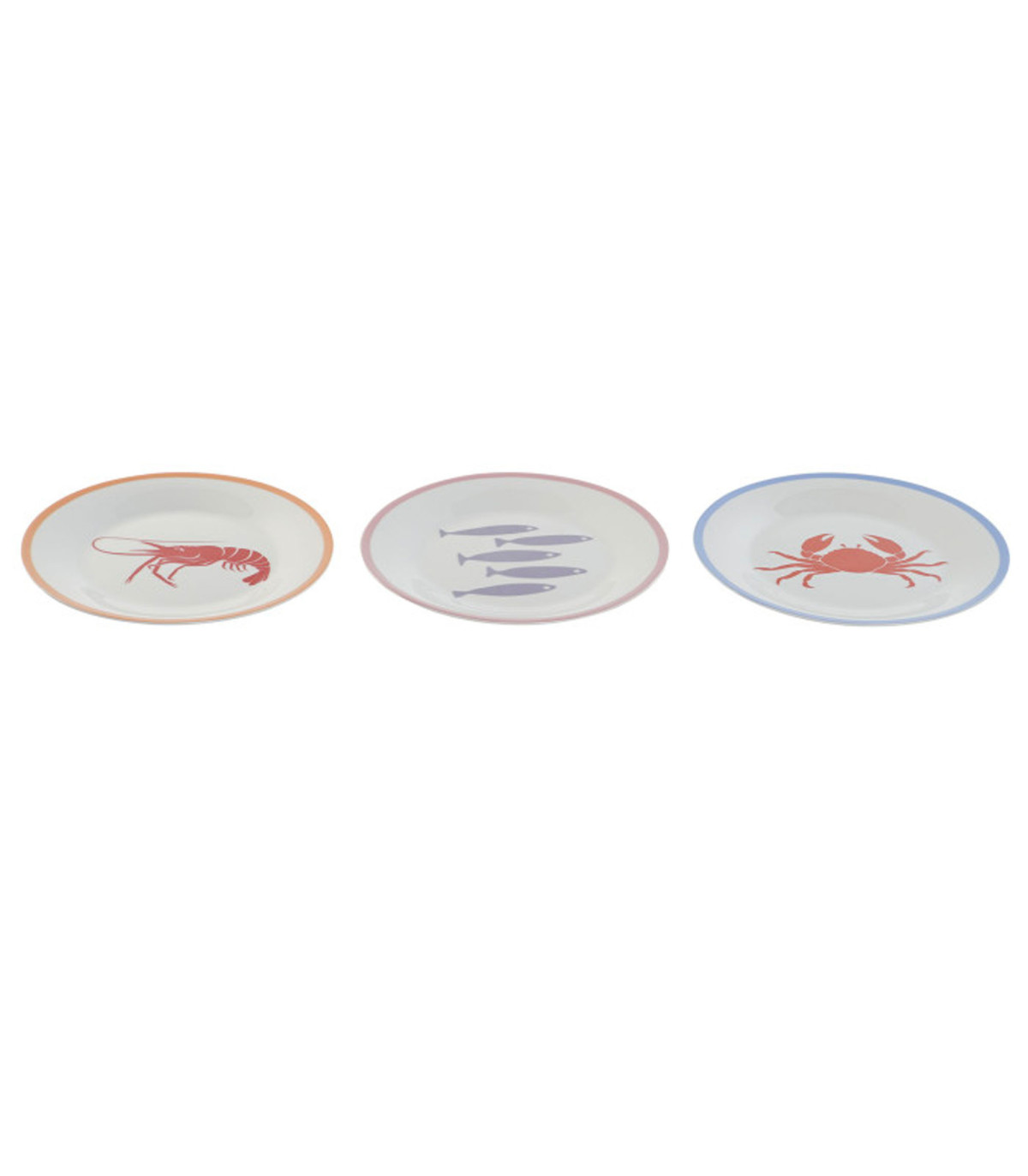 Wadiga Set De 3 Assiettes à Dessert En Porcelaine Motif Marin 19x19x2cm