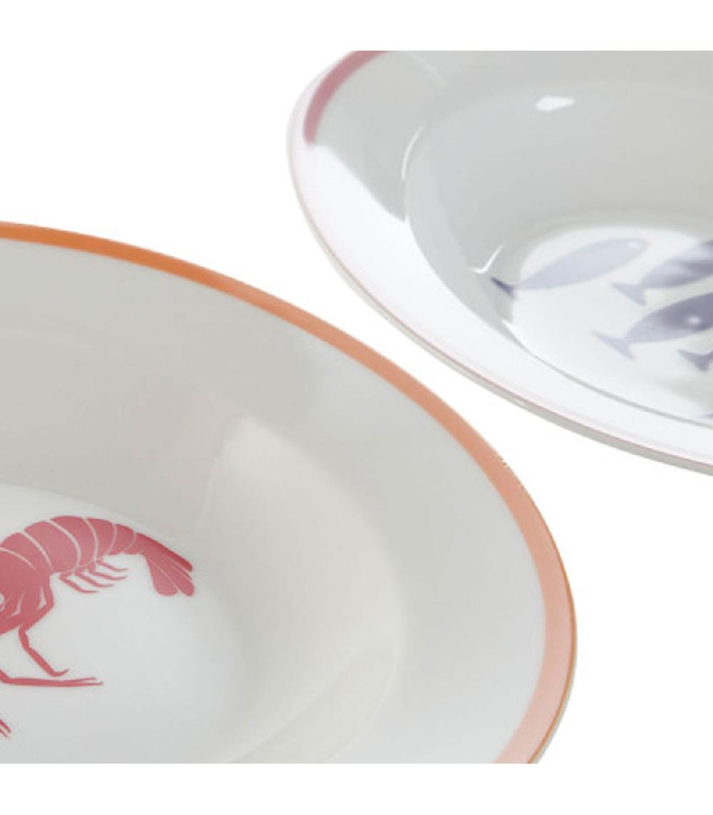 Wadiga Set De 3 Assiettes Creuses En Porcelaine Motif Marin 21.5x21.5x3.5cm