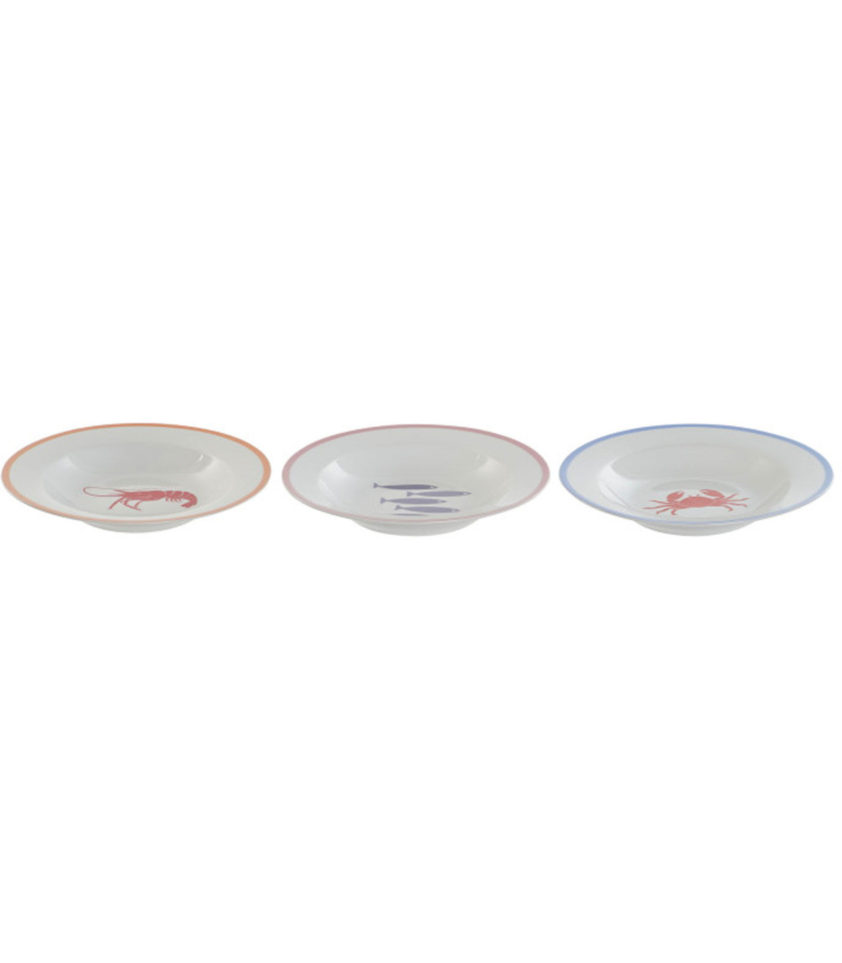 Wadiga Set De 3 Assiettes Creuses En Porcelaine Motif Marin 21.5x21.5x3.5cm