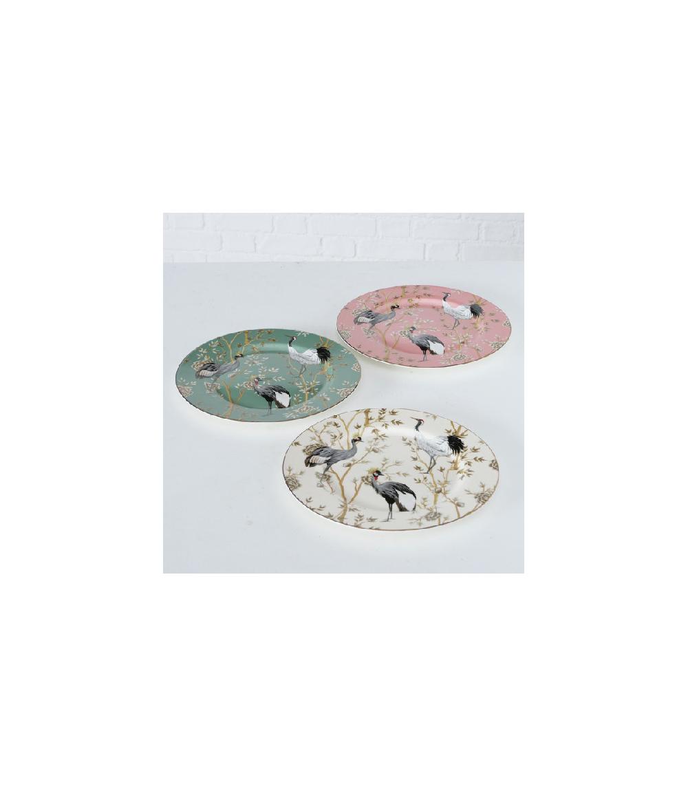 Wadiga Set De 3 Assiettes En Céramique Motifs Fleurs Et Oiseaux - D27cm