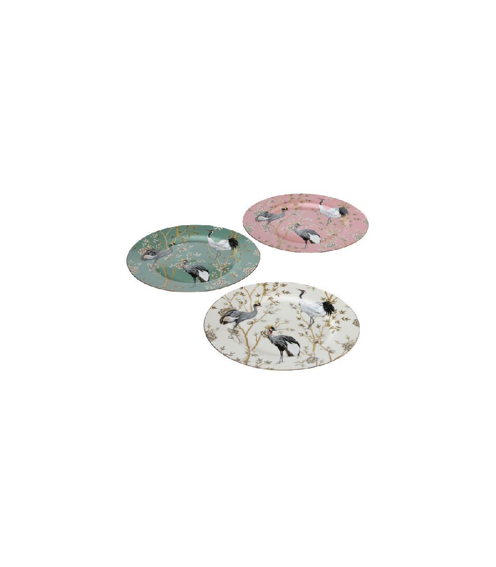 wadiga Set de 3 Assiettes en Céramique Motifs Fleurs et Oiseaux - d27cm