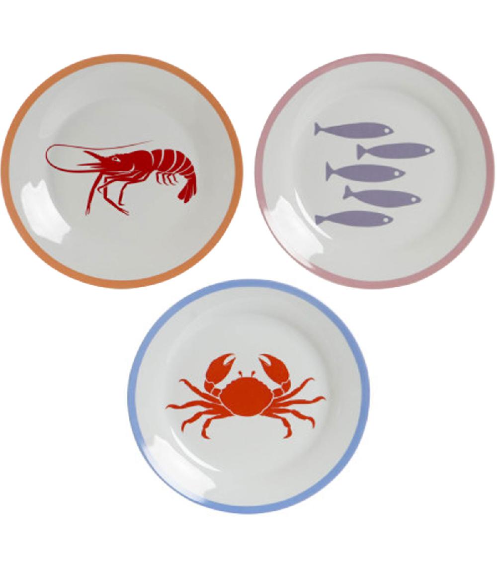 wadiga Set de 3 assiettes en porcelaine motif marin 27x27x2cm