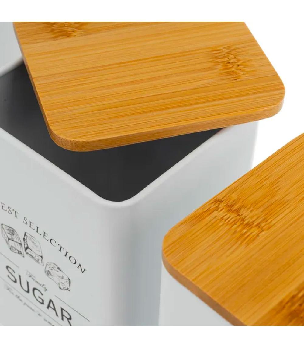 Wadiga Set De 3 Bocaux Cuisine + Boîte à Pain En Métal Et Bambou 33x18x13cm