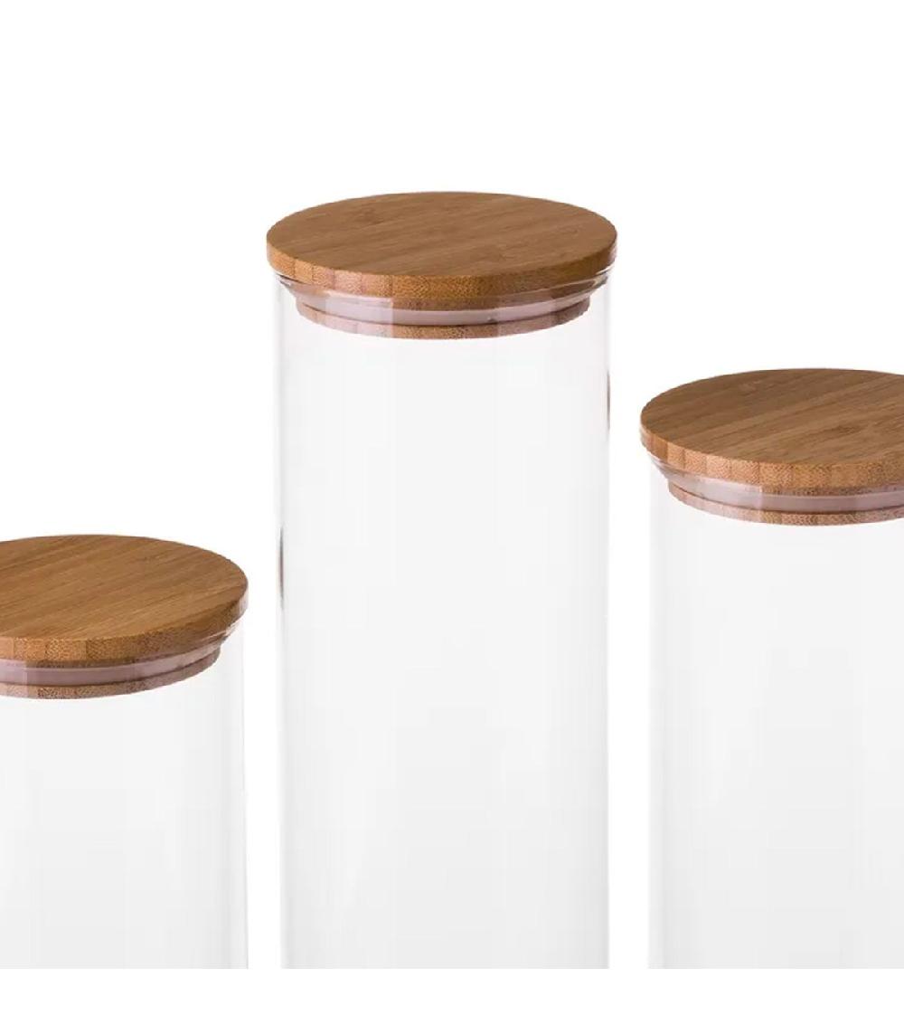 Wadiga Set De 3 Bocaux Cuisine En Verre Avec Bouchon Bambou