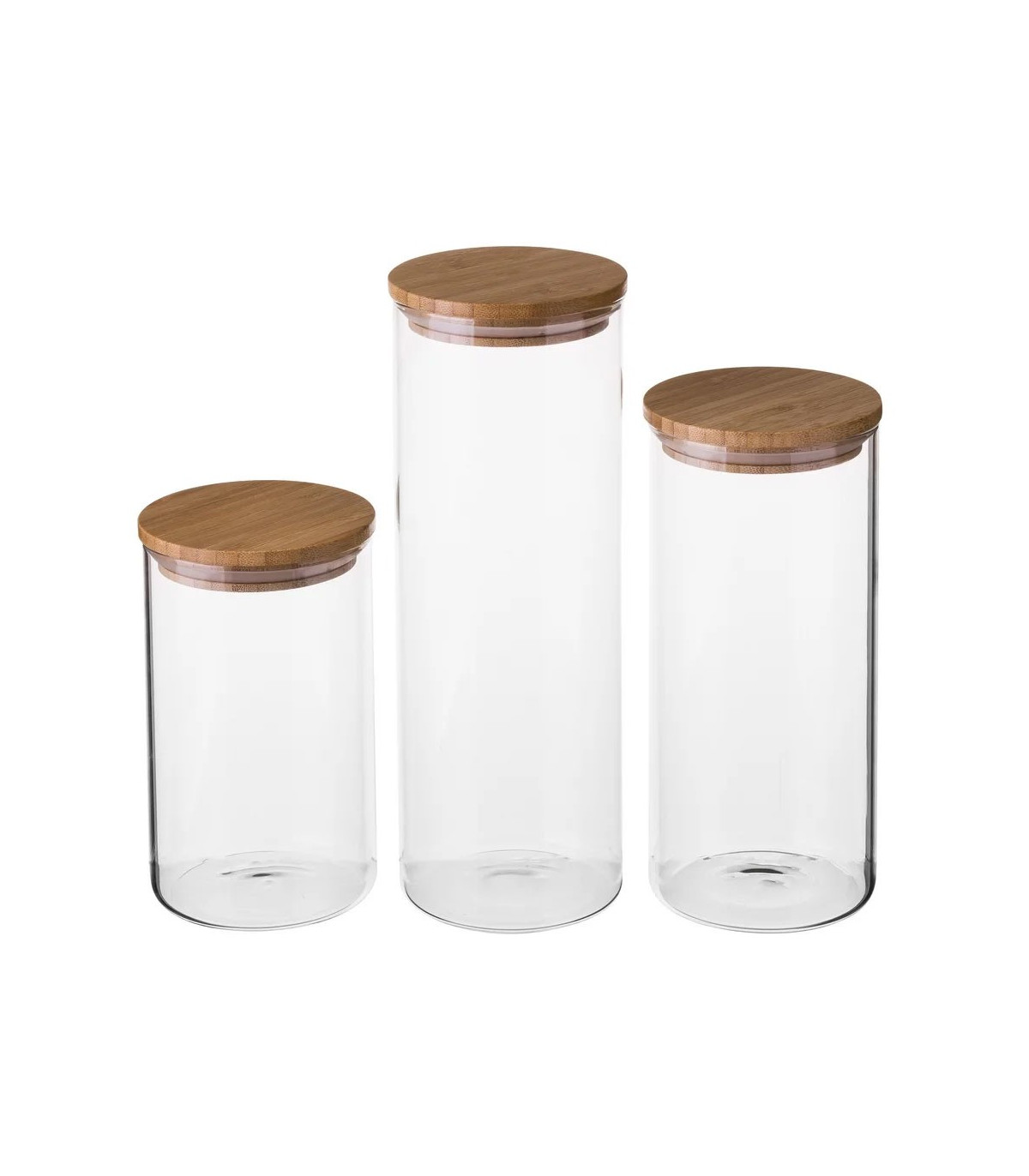 wadiga Set de 3 bocaux cuisine en verre avec bouchon bambou