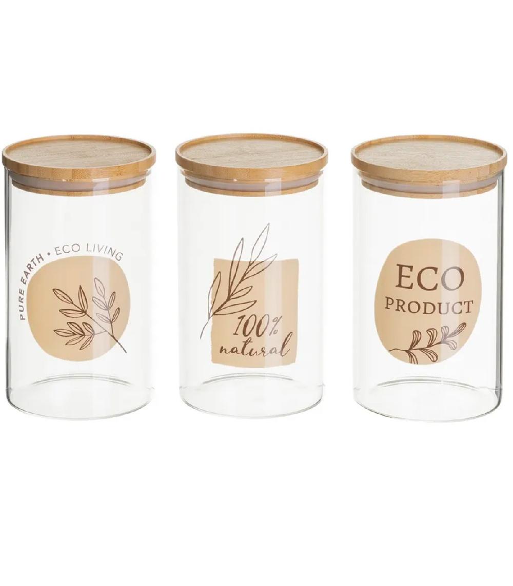 wadiga Set de 3 bocaux cuisine en verre avec bouchon bambou