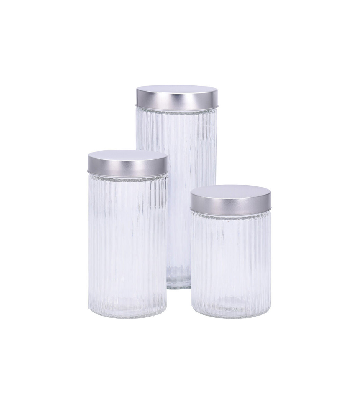 wadiga Set de 3 Bocaux de Cuisine Hermétique Verre Strié et Métal Chromé
