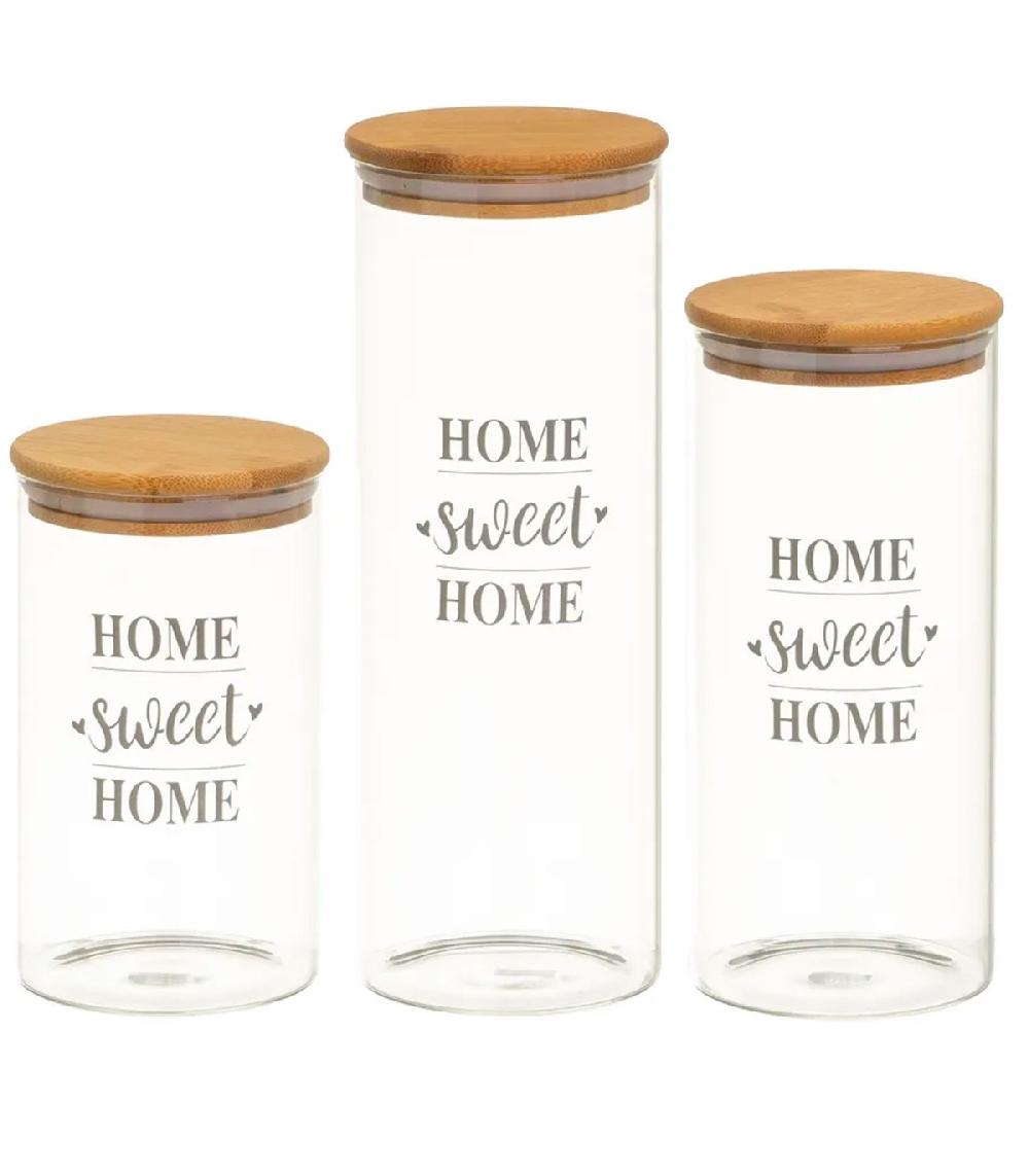 wadiga Set de 3 bocaux en verre avec bouchon bambou home sweet home