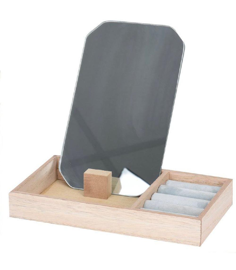 Wadiga Set De 3 Boîtes à Bijoux En Bois Et Velours Avec Miroirs