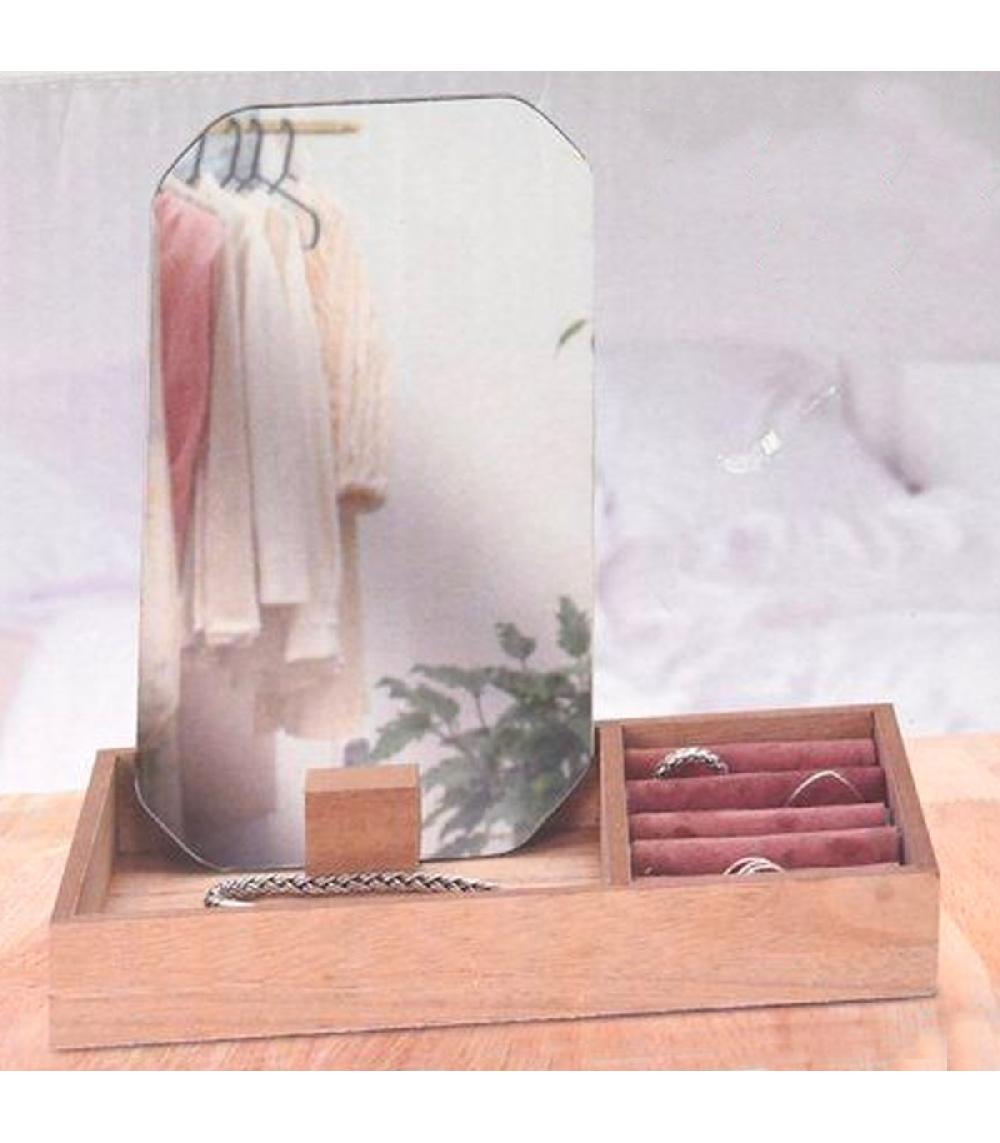 Wadiga Set De 3 Boîtes à Bijoux En Bois Et Velours Avec Miroirs