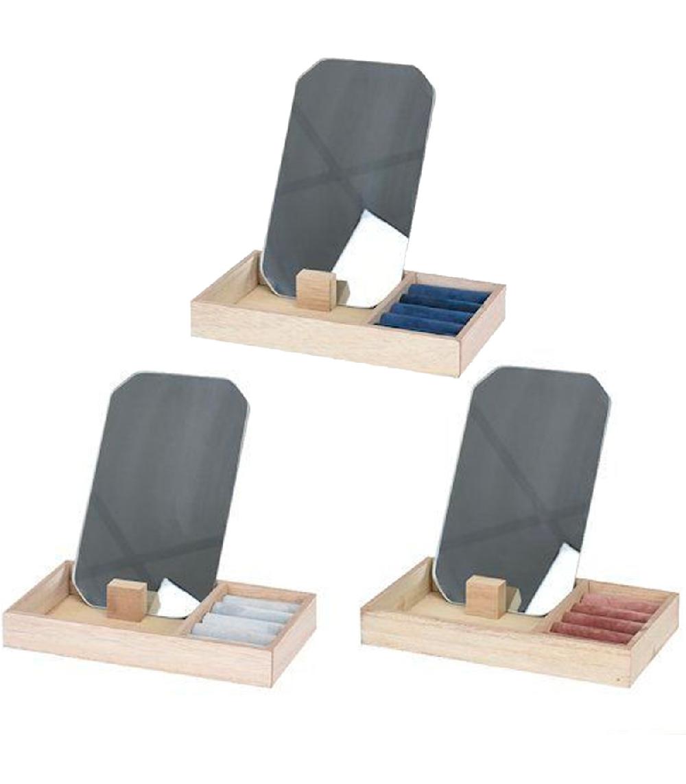 wadiga Set de 3 boîtes à bijoux en bois et velours avec miroirs