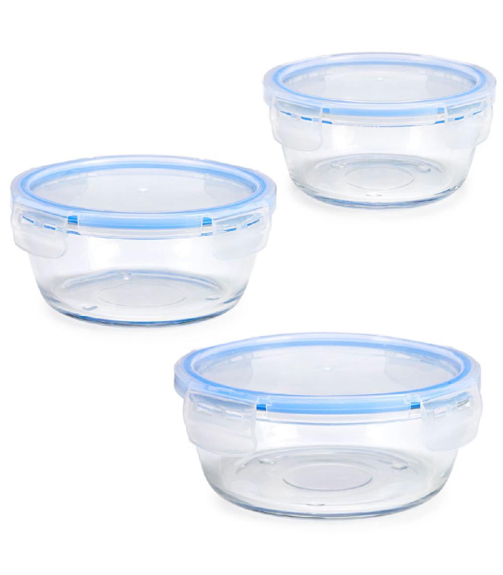 Wadiga Set De 3 Boîtes De Conservation Rondes En Verre Hermétiques