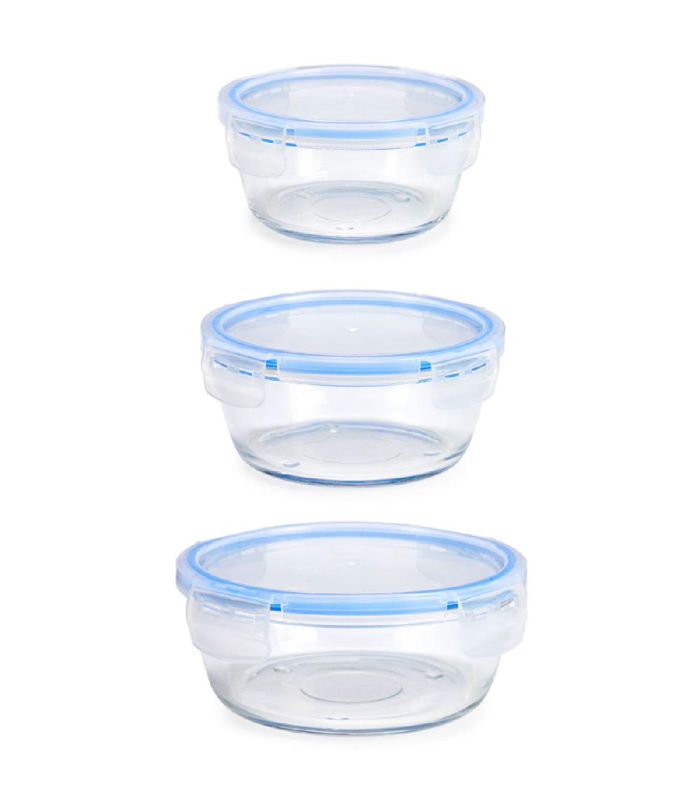 Wadiga Set De 3 Boîtes De Conservation Rondes En Verre Hermétiques