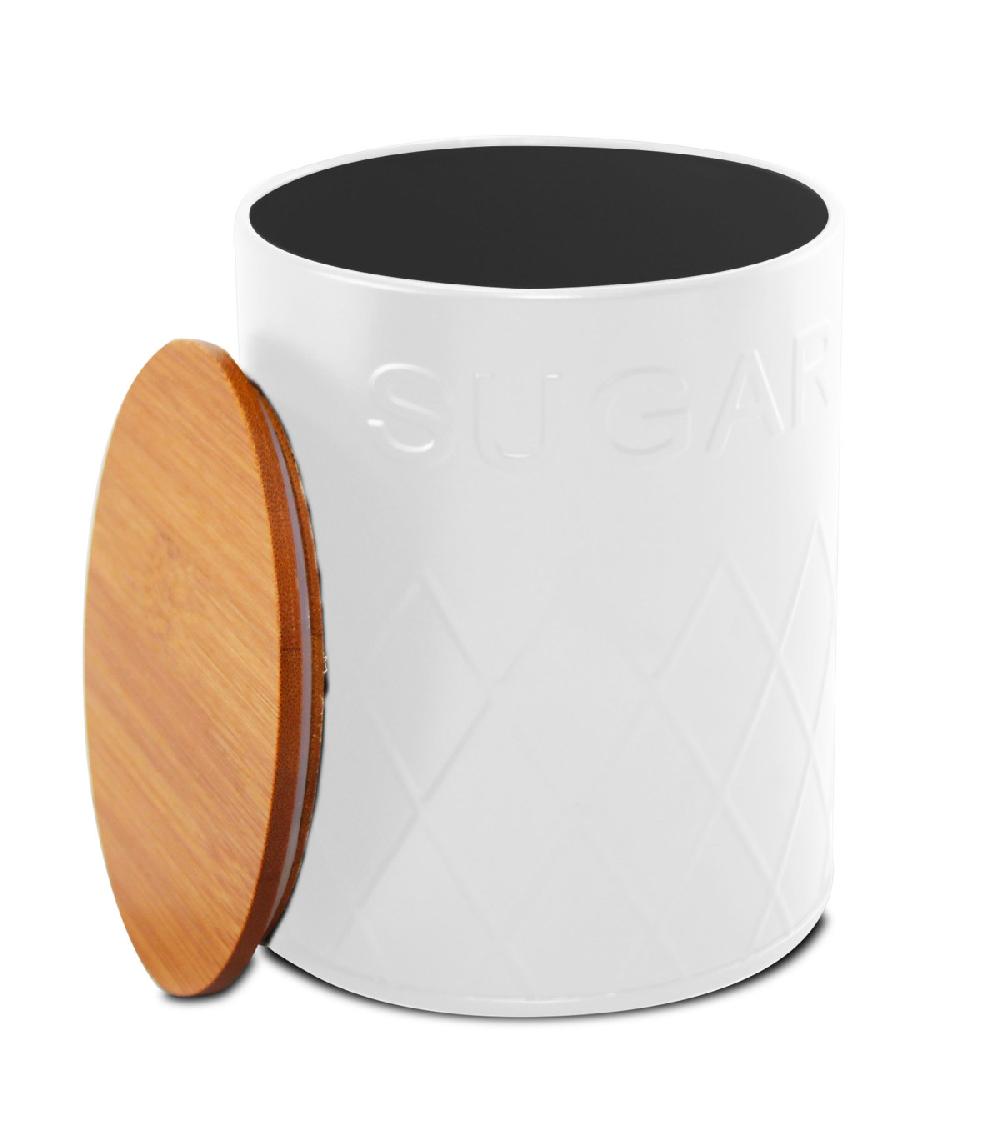 Wadiga Set De 3 Boîtes De Cuisine En Métal Blanc Et Bambou Café Thé Sucre