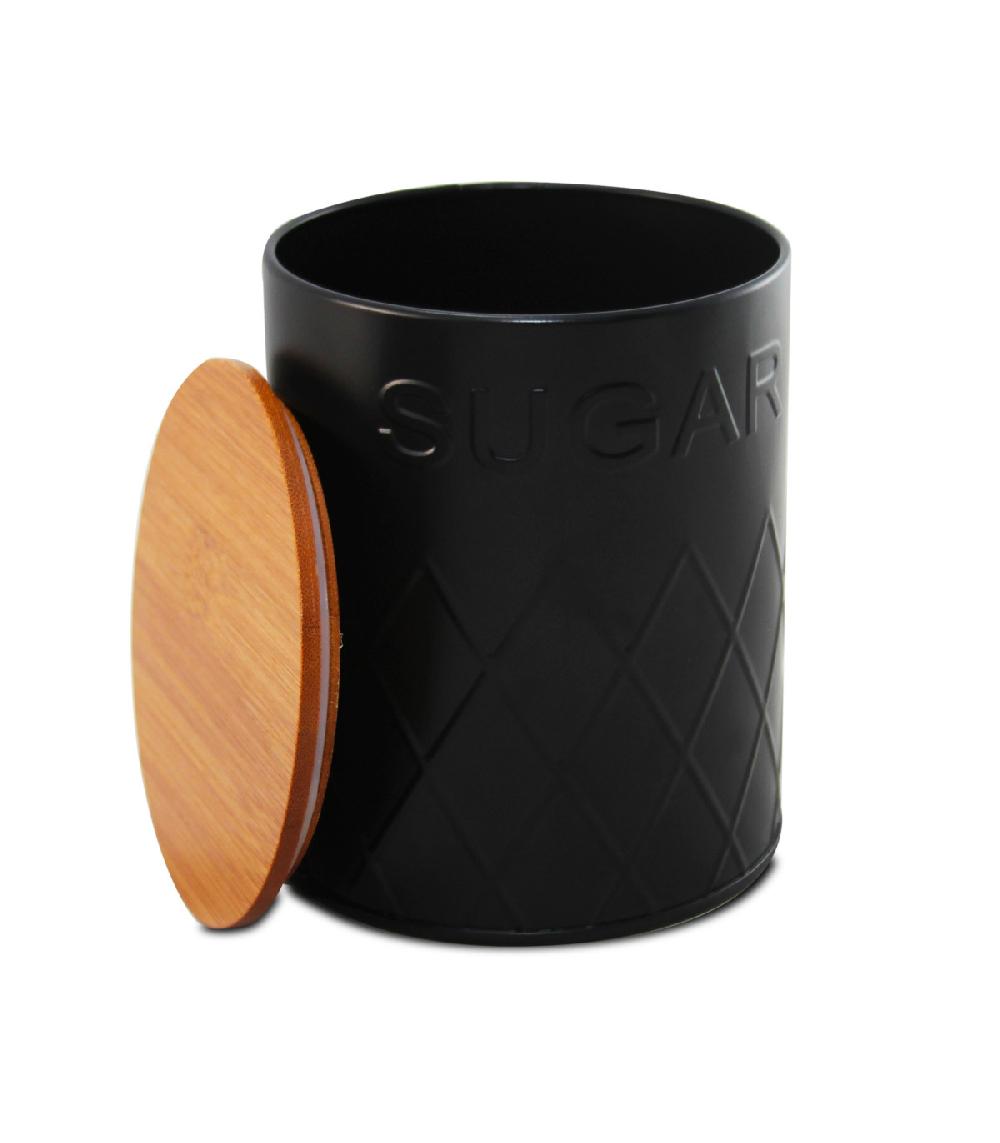 Wadiga Set De 3 Boîtes De Cuisine En Métal Noir Et Bambou Café Thé Sucre