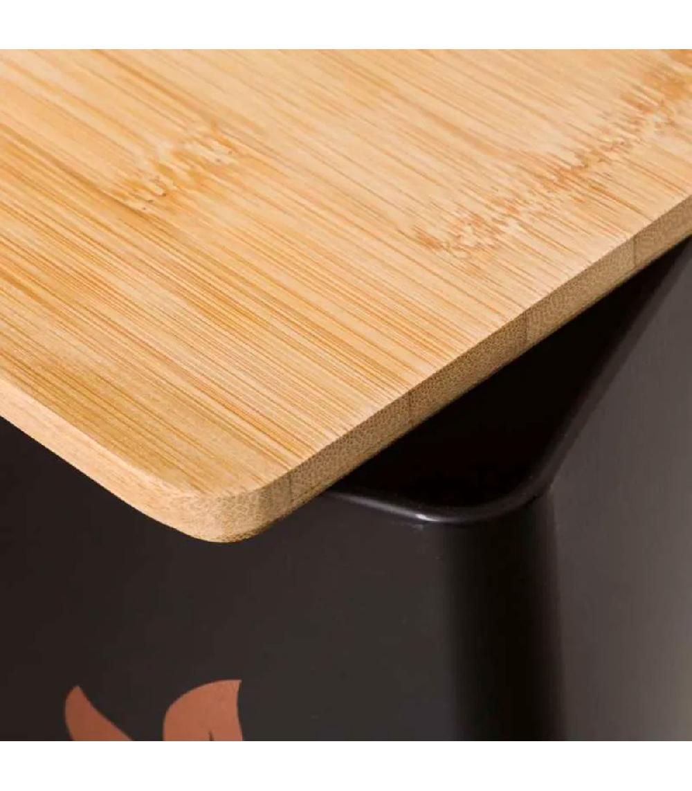 Wadiga Set De 3 Boîtes De Cuisine En Métal Noir Et Bambou Coffee Tea Sugar