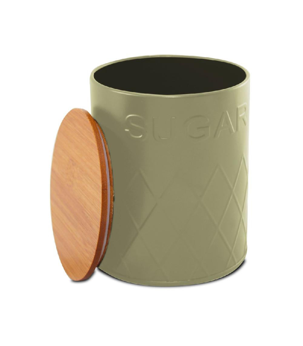 Wadiga Set De 3 Boîtes De Cuisine En Métal Vert Et Bambou Café Thé Sucre