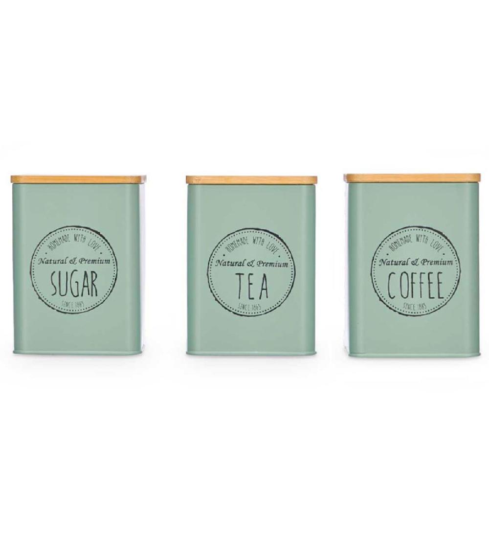 wadiga Set de 3 boîtes en métal vert café sucre thé 10x10x13.5cm