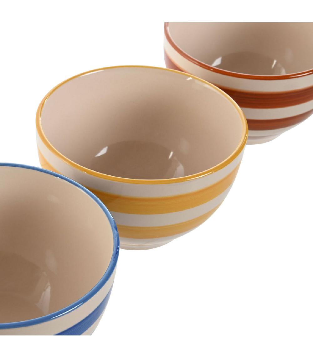 Wadiga Set De 3 Bols Faïence Rayures Bleues Jaunes Rouges 14x14x8cm