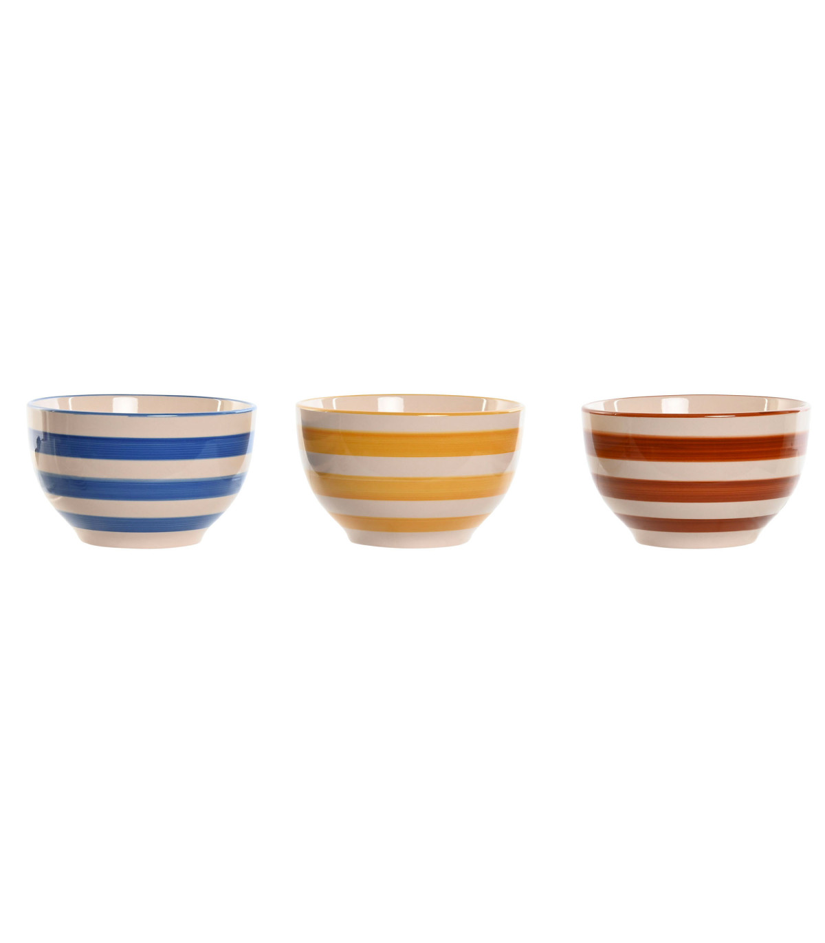 Wadiga Set De 3 Bols Faïence Rayures Bleues Jaunes Rouges 14x14x8cm