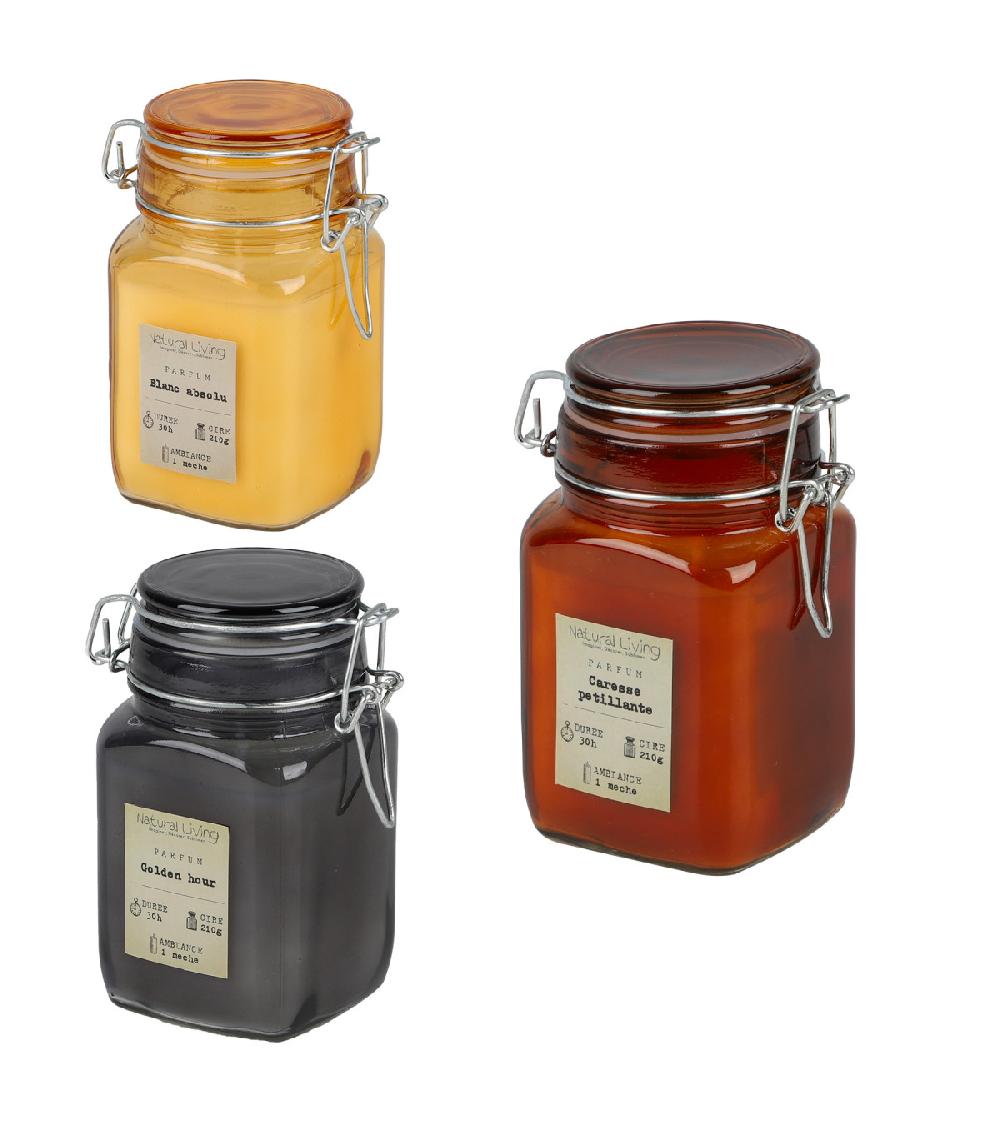 wadiga Set de 3 bougies parfumées pots en verre 6.5x6.5x12cm